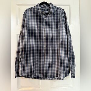 Chaps Men’s Blue and White Plaid Button-Down Shirt